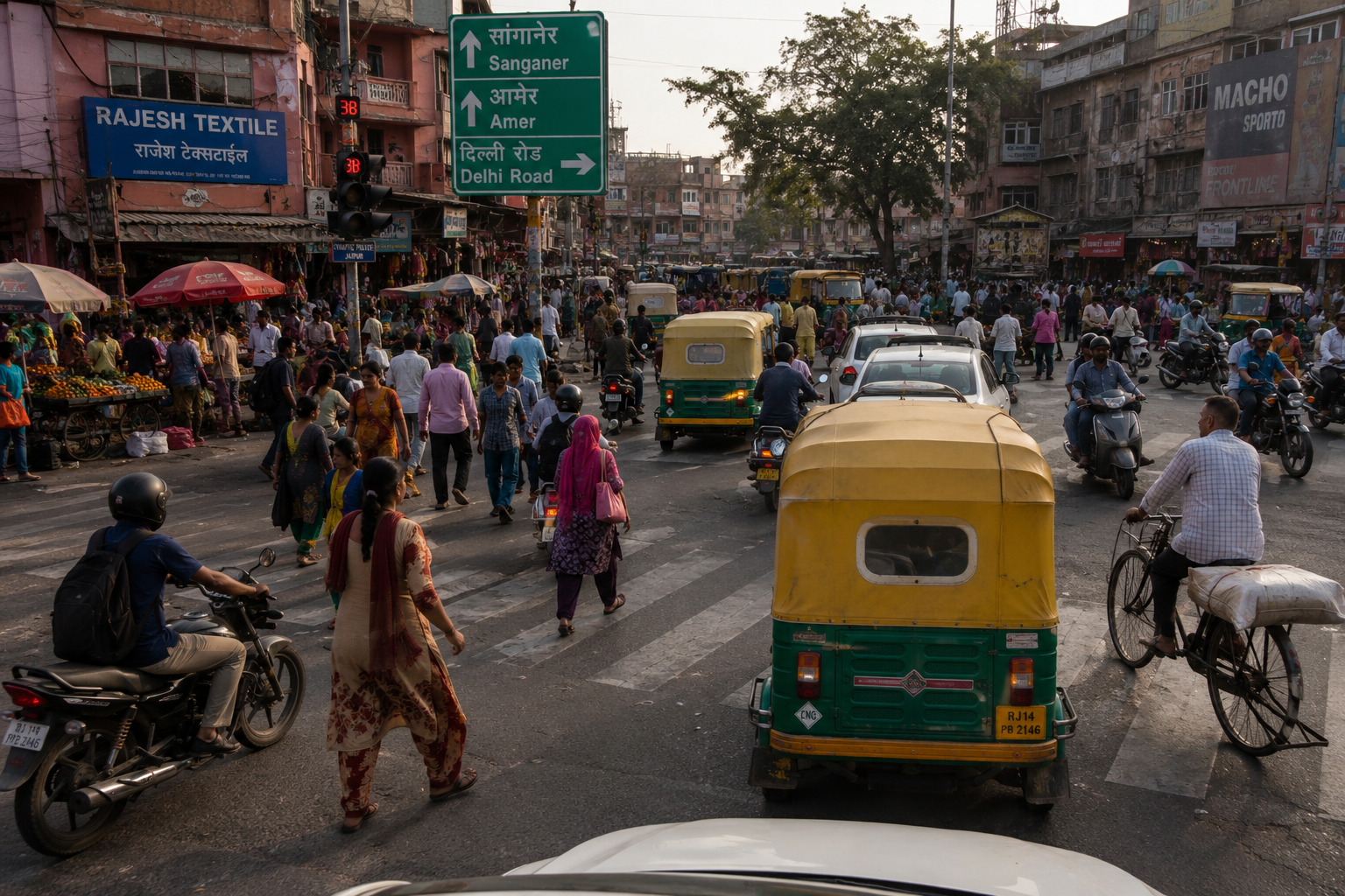 DenseWorld Indian market crossing scene